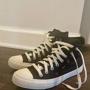 Black High-Top Sneakers with Cherry Embroidery